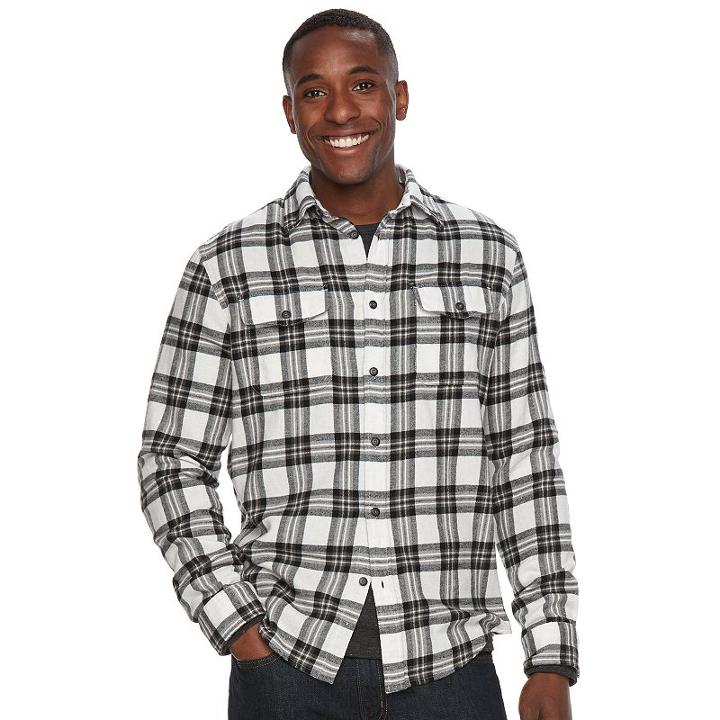 Men's Sonoma Goods For Life&trade; Plaid Flannel Button-down Shirt, Size: Large, White Oth