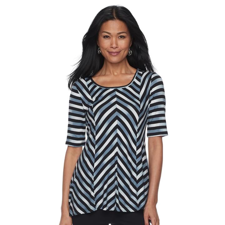 Women's Dana Buchman Print Elbow Sleeve Sharkbite Top, Size: Xs, Silver