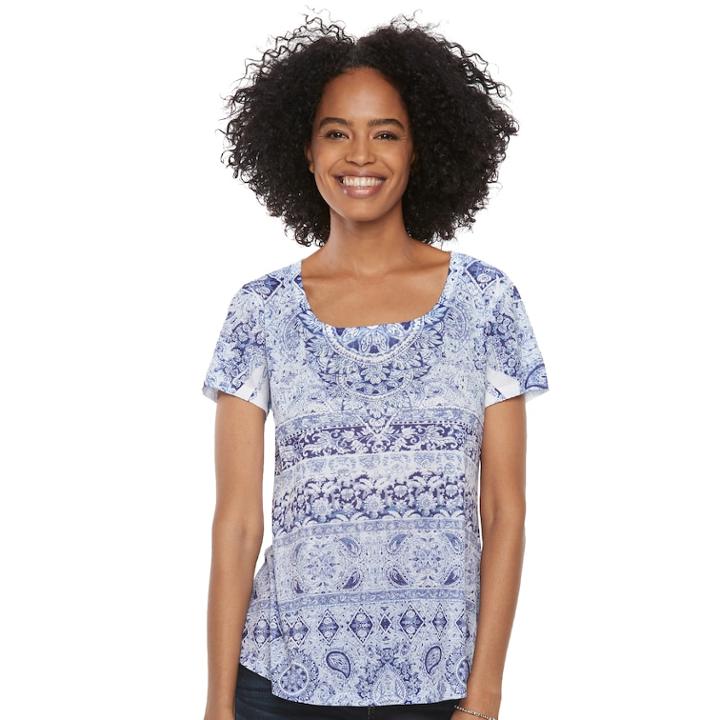 Women's World Unity Printed Scoopneck Tee, Size: Large, Blue