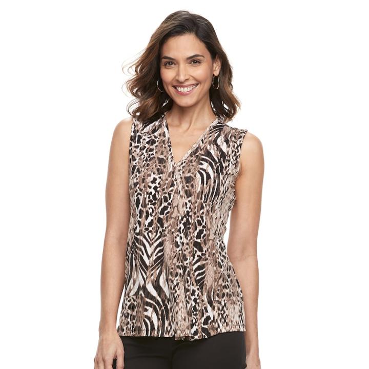 Petite Dana Buchman Pleated V-neck Tank, Women's, Size: Xl Petite, Dark Beige