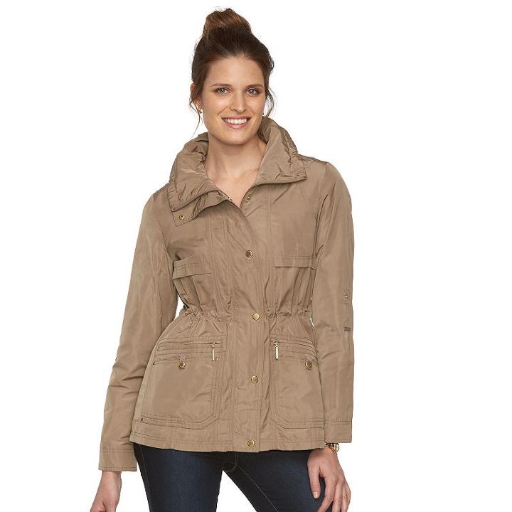 Women's Weathercast Hooded Anorak Jacket, Size: Large, Beig/green (beig/khaki)