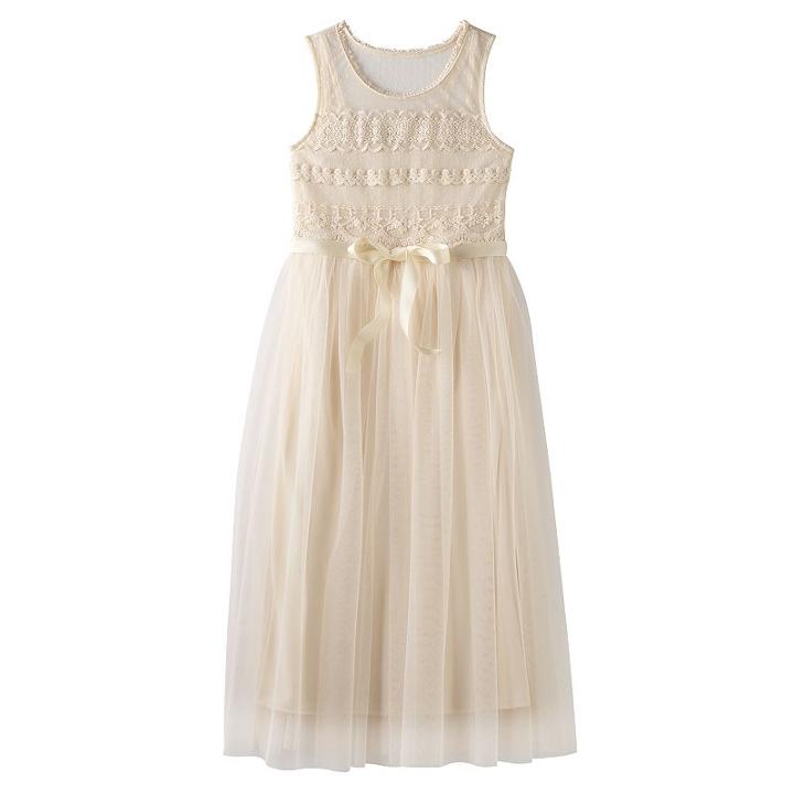 Girls 7-16 Lilt Crochet Lace Bodice Mesh Maxi Dress, Girl's, Size: 7, Natural