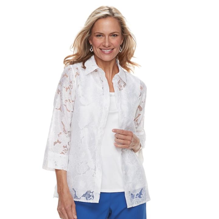 Women's Alfred Dunner Studio Burnout 2 Pc. Blouse & Camisole Set, Size: 14, White