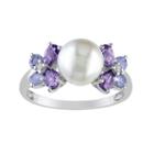 Freshwater Cultured Pearl, Tanzanite, Amethyst And Diamond Accent Sterling Silver Ring, Women's, Size: 5, Purple