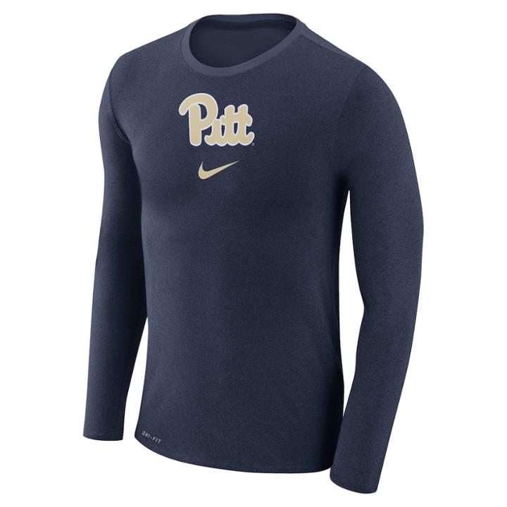 Men's Nike Pitt Panthers Marled Long-sleeve Dri-fit Tee, Size: Large, Blue (navy)