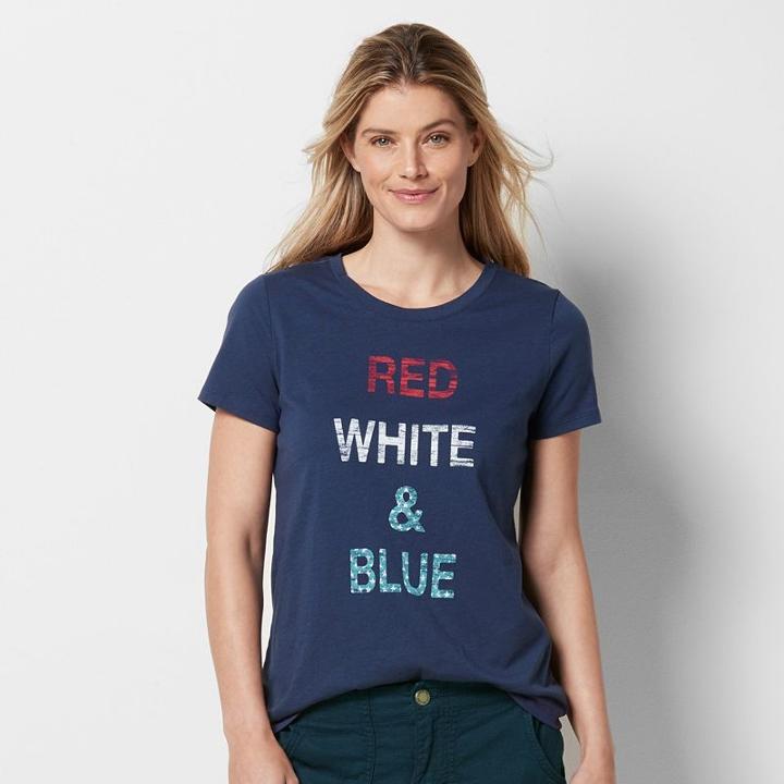 Women's Patriotic Graphic Crewneck Tee, Size: Xl, Dark Blue