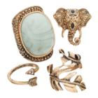 Leaf, Elephant, Arrow & Cabochon Ring Set, Women's, Size: 7, Turq/aqua