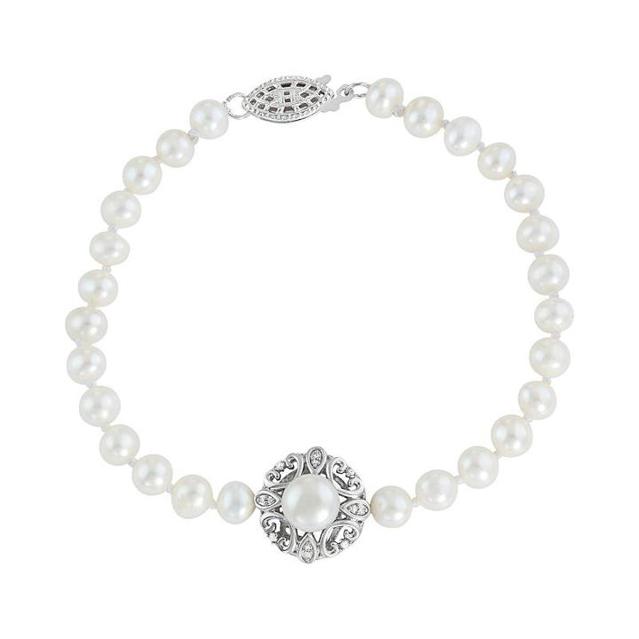 Simply Vera Vera Wang Freshwater Cultured Pearl & Diamond Accent Sterling Silver Bracelet, Women's, Size: 7, White