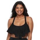 Plus Size Mix And Match Crochet Flounce Bikini Top, Teens, Size: 0x, Black