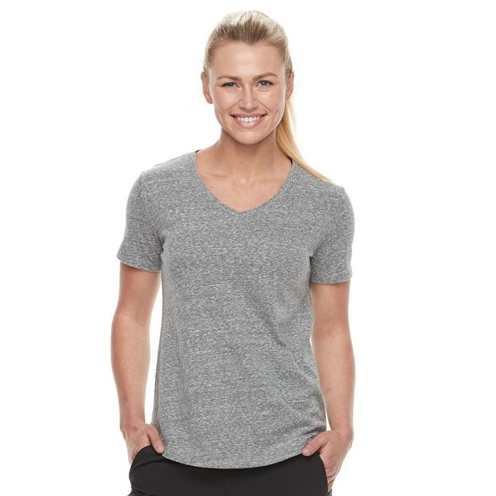 Petite Tek Gear&reg; Easy V-neck Workout Tee, Women's, Size: L Petite, Dark Grey