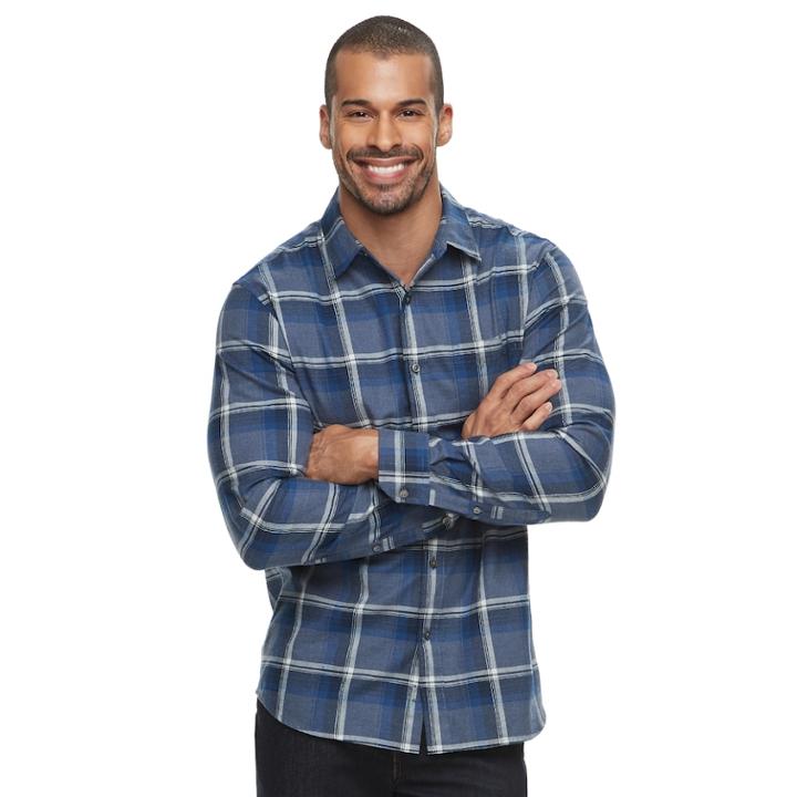 Men's Apt. 9&reg; Brushed Flannel Button-down Shirt, Size: Medium, Dark Blue
