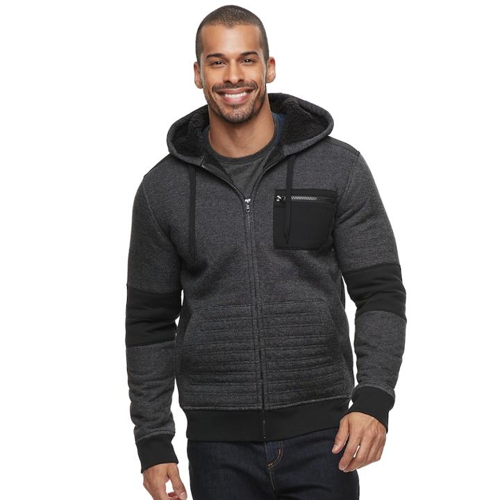 Men's Rock & Republic Puffer Sherpa-lined Full-zip Hoodie, Size: Large, Black