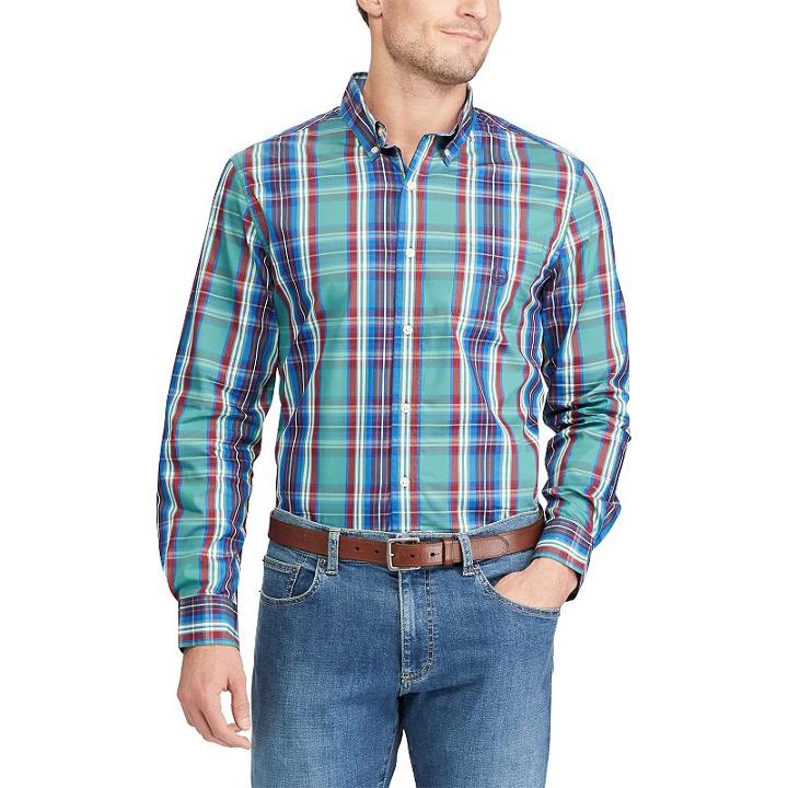 Big & Tall Chaps Classic-fit Plaid Easy-care Button-down Shirt, Men's, Size: L Tall, Green