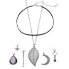 Mudd&reg; Crescent, Starburst & Leaf Interchangeable Charm Necklace Set, Women's, Black