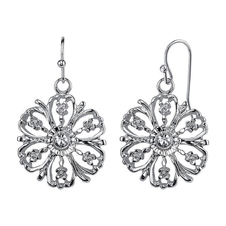 1928 Openwork Flower Drop Earrings, Women's, White