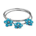 Blue Flower Charm Bangle Bracelet Set, Women's, Turq/aqua