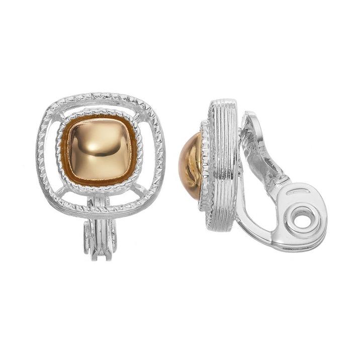 Napier Clip-on Button Stud Earrings, Women's, Two Tone