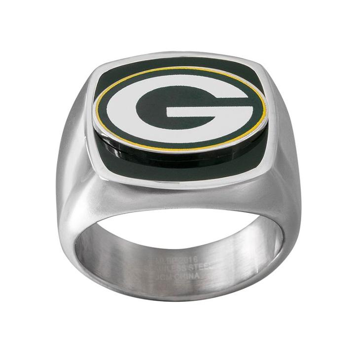 Men's Stainless Steel Green Bay Packers Ring, Size: 10, Silver