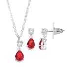 City Rox Cubic Zirconia Teardrop Pendant Necklace & Earring Set, Women's, Red
