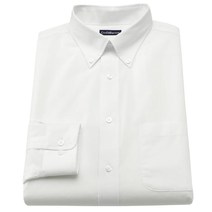 Men's Croft & Barrow&reg; Slim-fit Solid Broadcloth Button-down Collar Dress Shirt, Size: 15-34/35, White