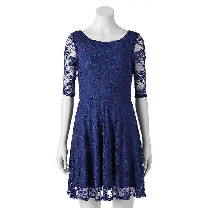 Juniors' Wrapper Floral Lace Skater Dress, Girl's, Size: Medium, Dark Blue