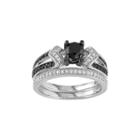 Sterling Silver 1 1/8 Carat T.w. Black & White Diamond Engagement Ring Set, Women's, Size: 5