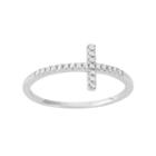 Cubic Zirconia Sterling Silver Sideways Cross Ring, Women's, Size: 7, White