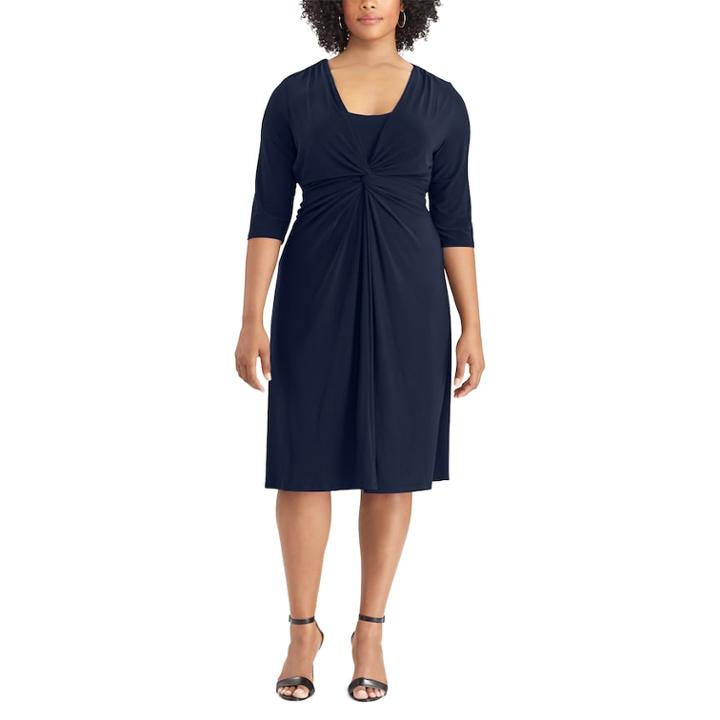 Plus Size Chaps Solid Knot-front Empire Dress, Women's, Size: 16 W, Blue (navy)