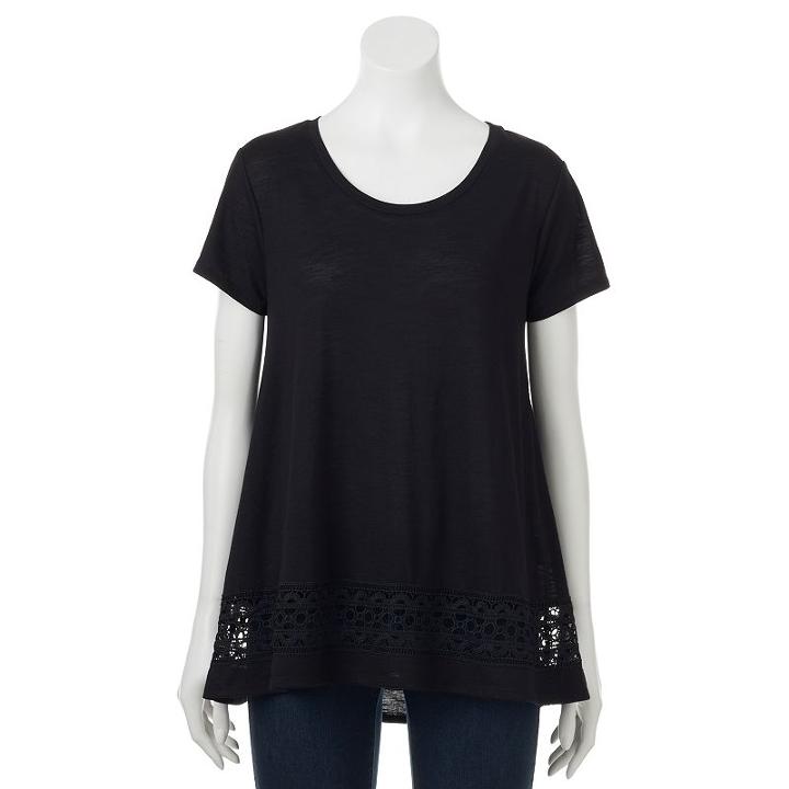 Women's Olivia Sky Crochet Hem Tee, Size: Small, Black