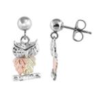 Black Hills Gold Tri Tone Leaf Owl Drop Earrings In Sterling Silver, Women's