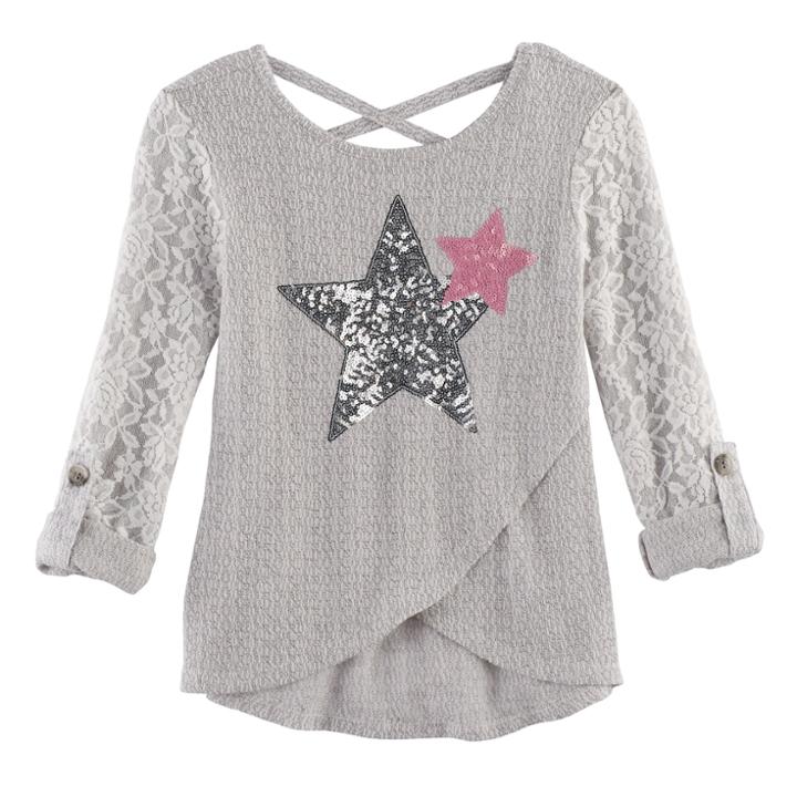 Girls 7-16 Miss Chievous Lace & Sequin Hatchi Tee, Size: Large, Silver