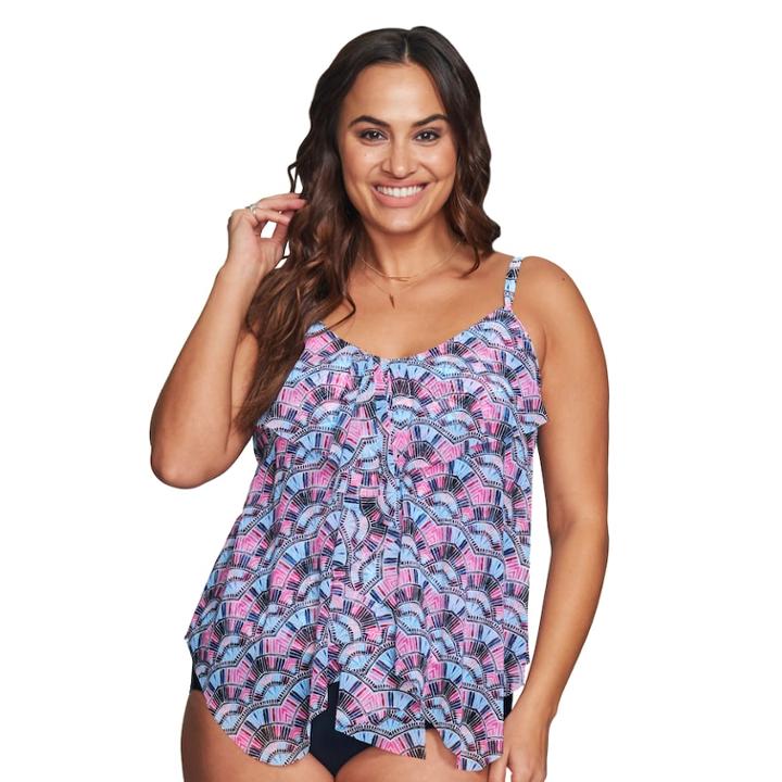 Plus Size Mazu Swim Tiered Tankini Top, Women's, Size: 20 W, Mosaic Arch Multi