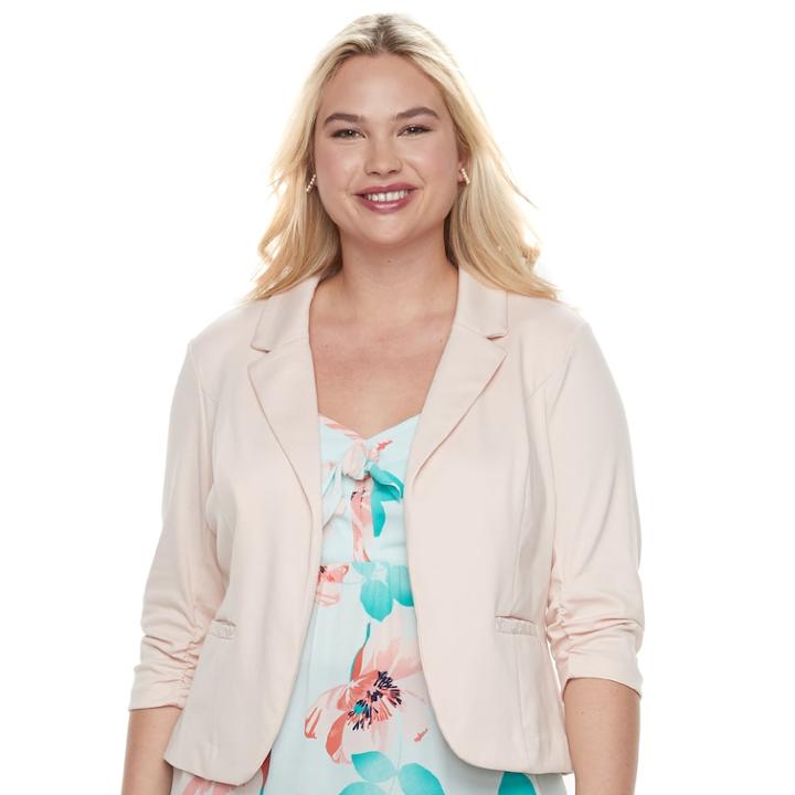 Juniors' Plus Size Candie's&reg; Ruched Lace Knit Blazer, Teens, Size: 3xl, Brt Pink