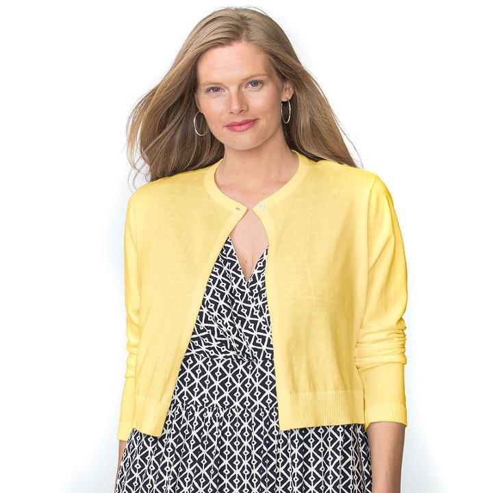 Plus Size Chaps Crop Cardigan, Women's, Size: 1xl, Yellow