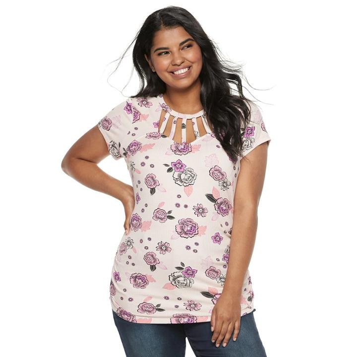 Juniors' Plus Size Candie's&reg; Cut-out Ladder Neck Top, Teens, Size: 1xl, Red