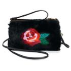 T-shirt & Jeans Floral Embroidered Faux-fur Wristlet, Women's, Black