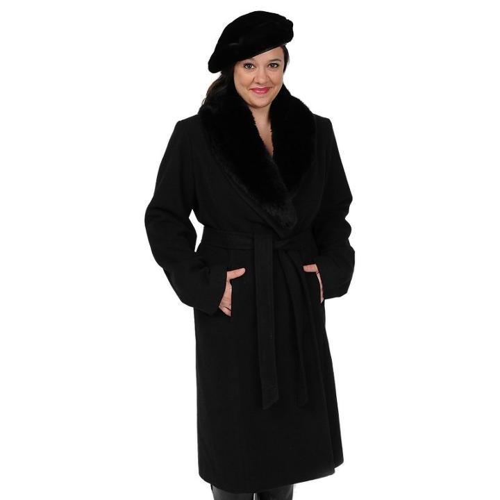 Women's Excelled Faux-wool Swing Coat, Size: Xl, Black