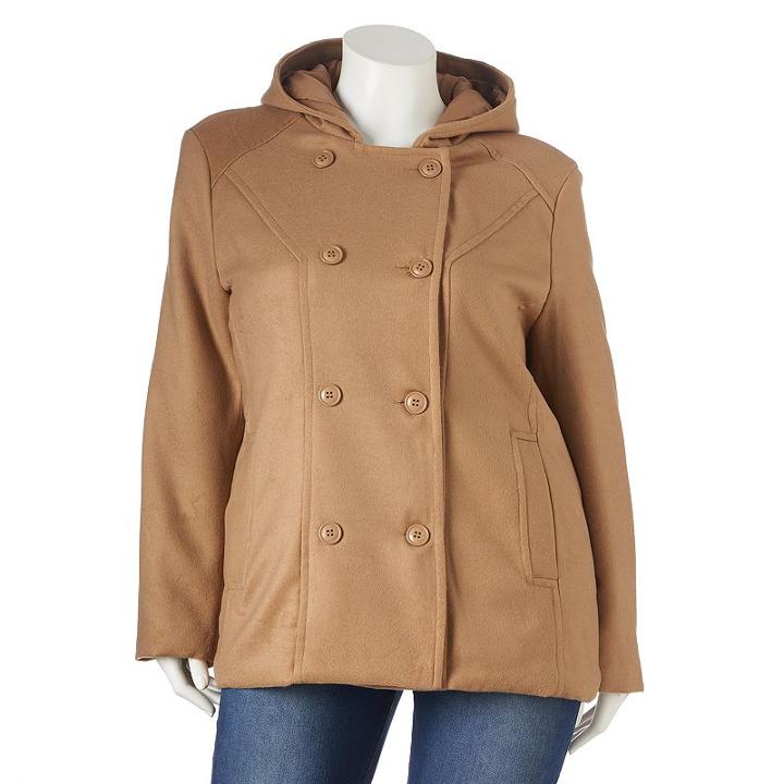 Plus Size Excelled Hooded Peacoat, Women's, Size: 1xl, Beig/green (beig/khaki)