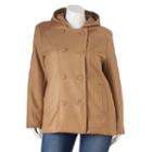 Plus Size Excelled Hooded Peacoat, Women's, Size: 1xl, Beig/green (beig/khaki)