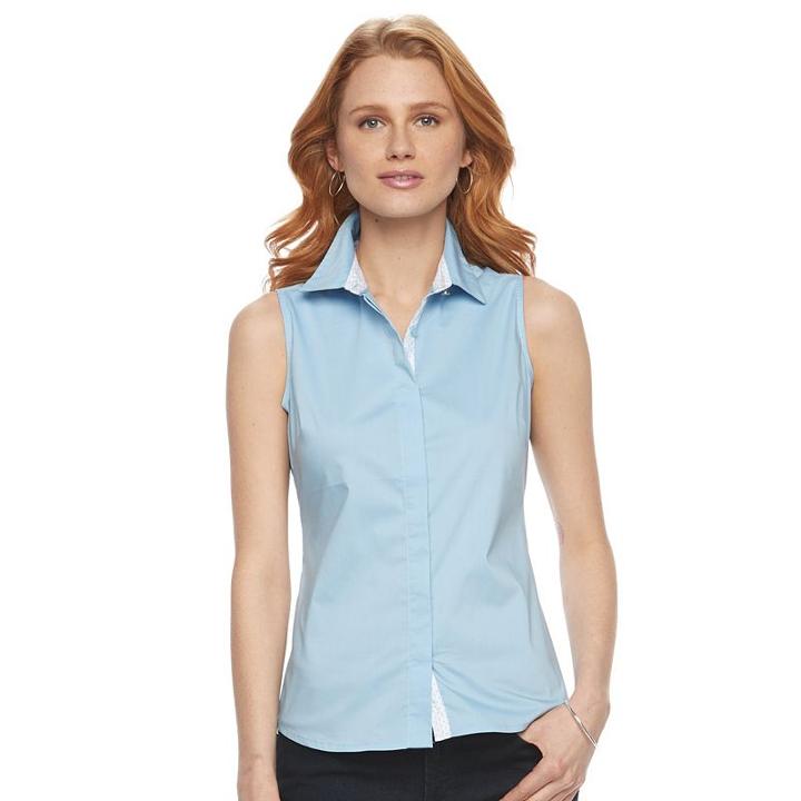 Women's Harve Benard Sleeveless Button-down Shirt, Size: Medium, Brt Blue