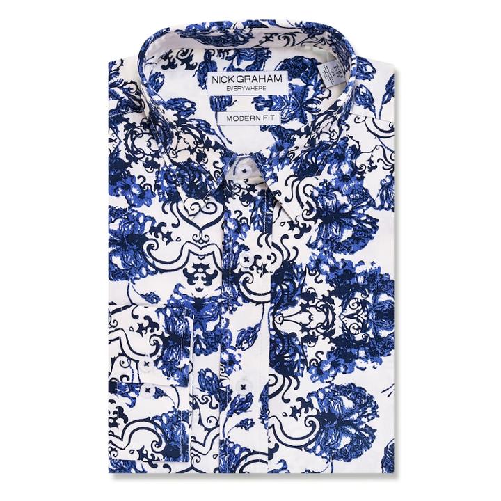Men's Nick Graham Everywhere Modern-fit Stretch Dress Shirt, Size: S 32-33, Blue