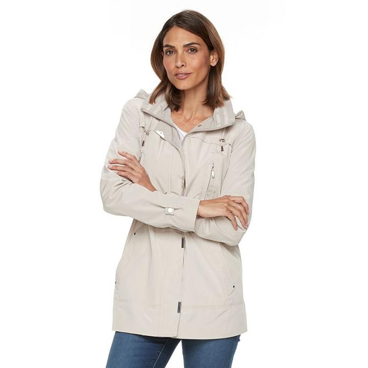 Women's Gallery Hooded Anorak Rain Jacket, Size: Xl, Beig/green (beig/khaki)