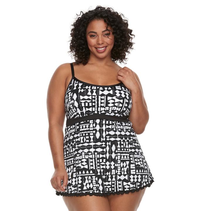 Plus Size Apt. 9&reg; Printed Swimdress, Women's, Size: 3xl, Black