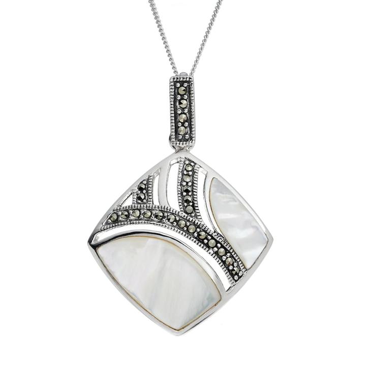 Tori Hill Mother-of-pearl And Marcasite Sterling Silver Geometric Pendant Necklace, Women's, Size: 18, Grey
