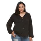 Plus Size Jennifer Lopez Lace-up Peasant Top, Women's, Size: 0x, Black