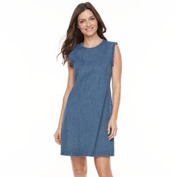 Women's Hope & Harlow Sleeveless Ruffle Denim Shift Dress, Size: 8, Blue (navy)