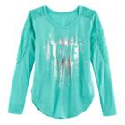 Girls 7-16 & Plus Size Mudd&reg; Pieced Lace Graphic Tee, Size: 12 1/2, Turquoise/blue (turq/aqua)