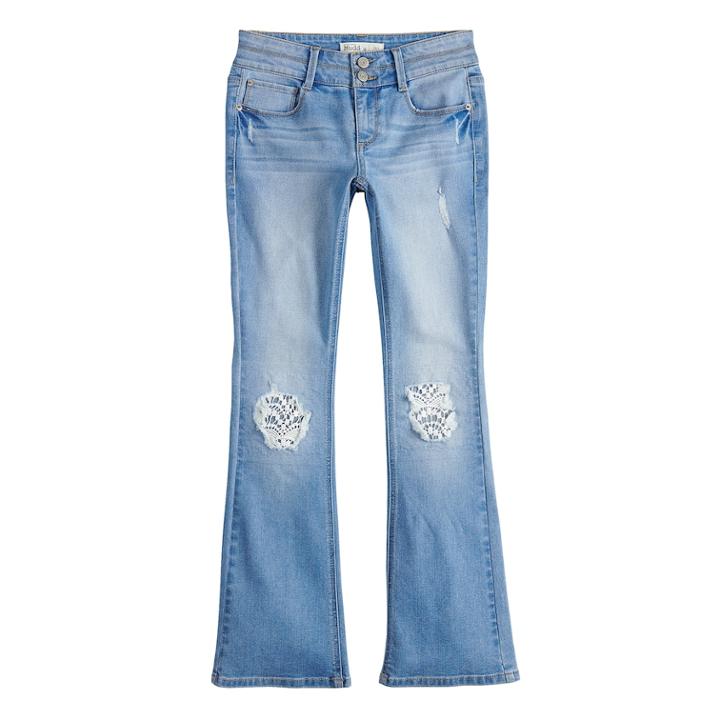 Girls 7-16 & Plus Size Mudd&reg; Crochet Accent Bootcut Jeans, Size: 16, Blue