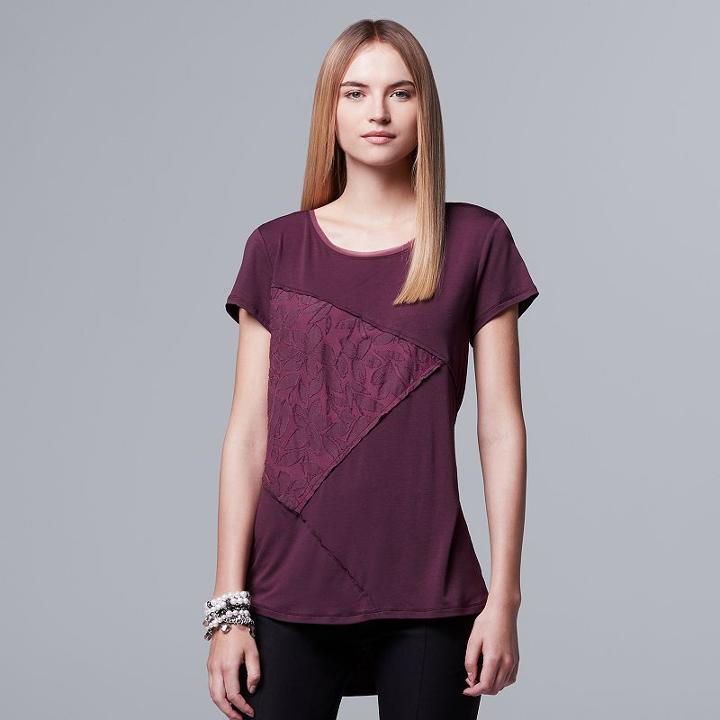 Women's Simply Vera Vera Wang Spliced Jacquard Tee, Size: Medium, Purple