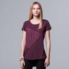 Women's Simply Vera Vera Wang Spliced Jacquard Tee, Size: Medium, Purple